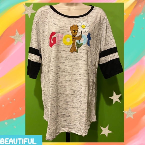 JRS XL NIB FIFTH SUN MARVEL KNIT T SHIRT I AM GROOT ASYM CURVED HEM - Picture 11 of 14